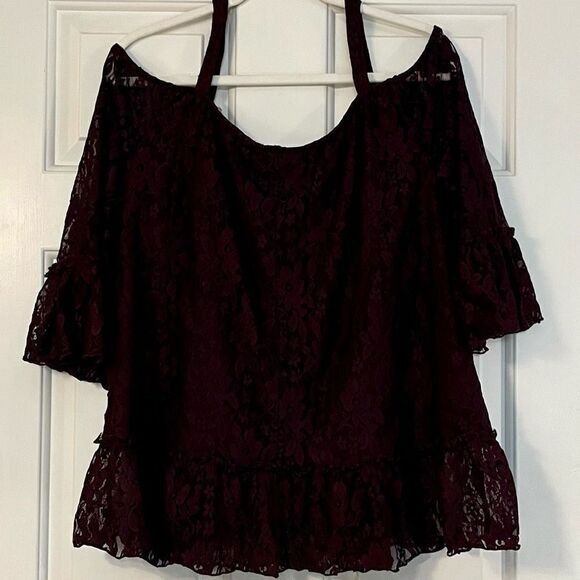 Lane Bryant Purple Lace Cold Shoulder Flare Blouse 18/20 - Picture 4 of 11